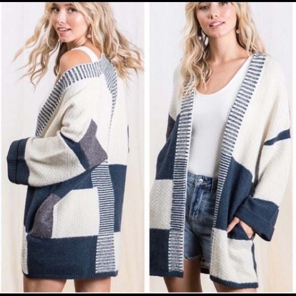 CES FEMME Oversized Block Knit Sweater Cardigan - Size S/M - Picture 3 of 8